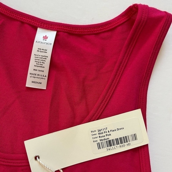 KiraGrace MIDI Fit and Flare Yoga Dress Rose Pink Size Medium New with Tags - Picture 3 of 8